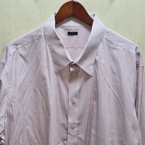 Tom James Dress Shirt Mens 58 32/33 Pink Pinstripe Monogram Long Sleeve USA